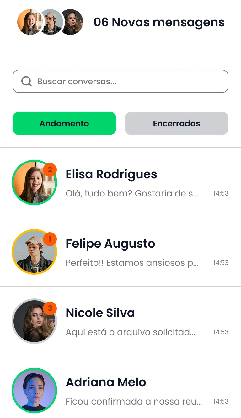 Interface de conversas e mensagens do Epic